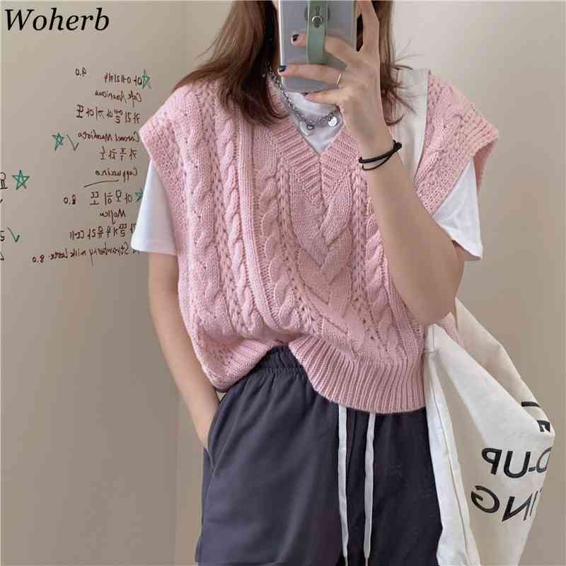 Women Vest Sweater Fashion Knitted Loose Vintage Female Twist Waistcoat Chic Tops All Match Clothes Outfit 210422