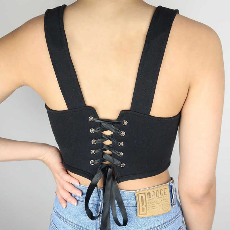 Colysmo Print Corset Top Sexy U Neck Tie up Black Cami Crop Tank Tops Cut out Vest Fashion Casual Streetwear Women Clothing 210527