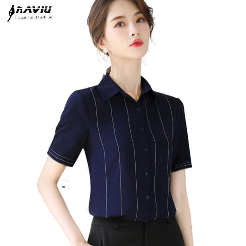 Navy Blue Chiffon Stripes Short Sleeve Women Summer Loose Blouses Professional Office Ladies White Tops 210604 
Navy Blue Chiffon Stripes Short Sleeve Women Summer Loose Blouses Professional Office Ladies White Tops 210604