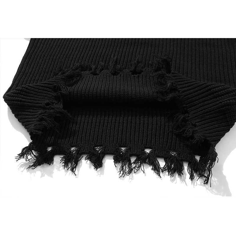 Aolamegs Men Letter Knitted Tassel Black Turtleneck Sweater For Winter Warm Oversize Cozy Hip Hop High Street Punk Cool Pullover 210929