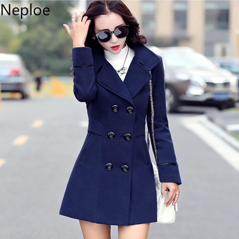 Neploe Woman Jacket Winter Fashion Woolen Coat Female Korean Fashion Outwear Single-breasted Slim Fit Tops Female 94511 210422