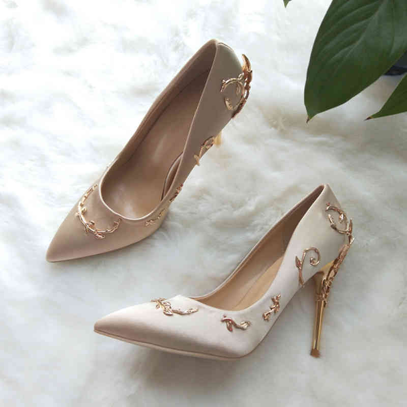 Teahoo y Women Pumps Pointed Toe Flower Heel Wedding Shoes Women Elegant Silk n High Heels Ladies Pumps 210330