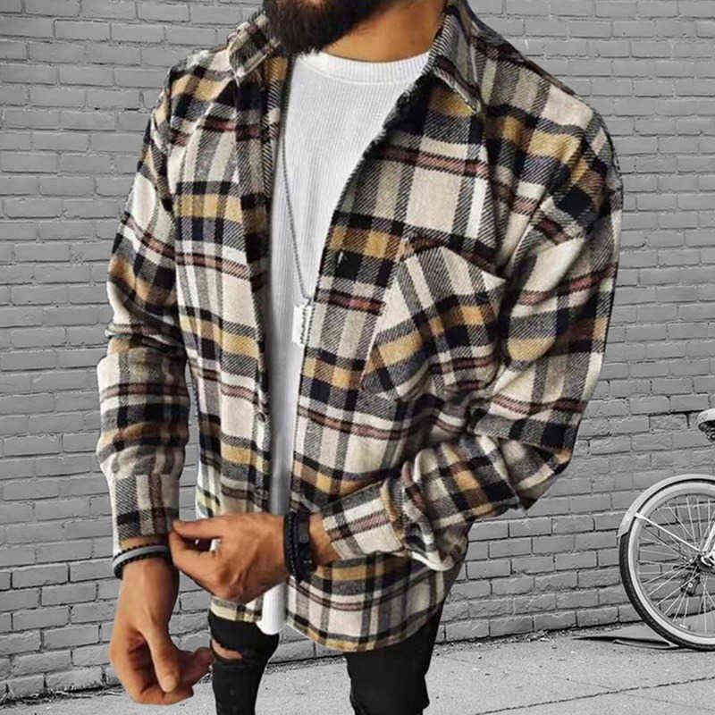 Men's Fashion Spring Plaid Casual Flannel Shirts Man Long Sleeve Soft Comfort Slim Fit Styles Men er Down Jacket Cardigan Shirt 211202