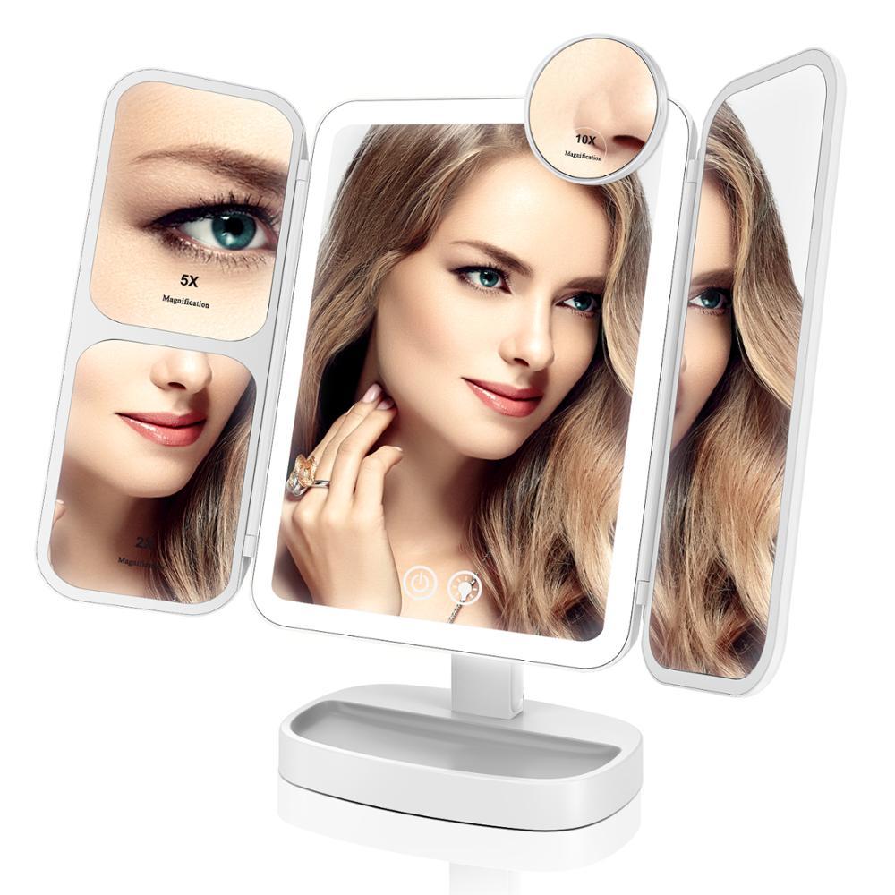 

EASEHOLD 2x/5x/10x Magnifying Makeup Mirror Vanity 66 LEDs Rechargeable 3 Color Modes Adjustable 180 and 90 Degree Rotation