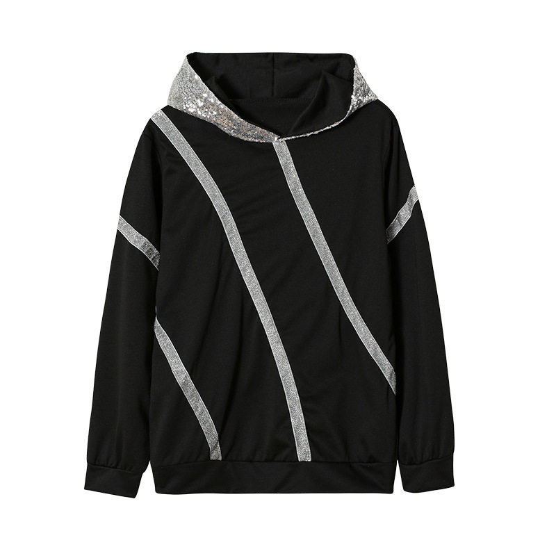 aw2021 sequin print loose hoodie for women, Blue;black