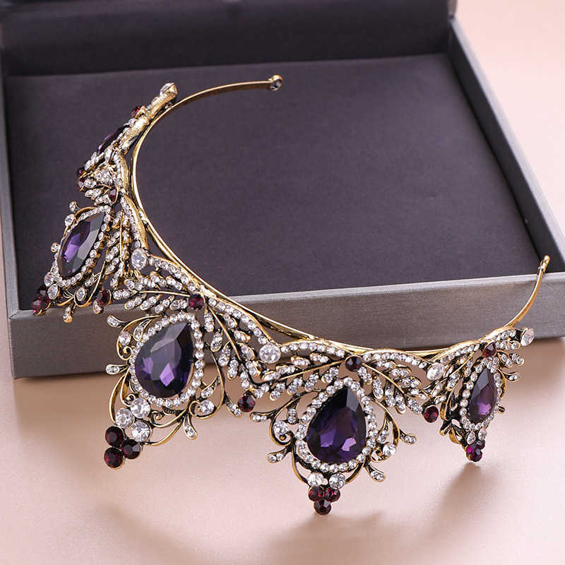 KMVEXO 2019 New Baroque Purple Crystal Tiara Crown Bridal Hair Accessories Brides Tiaras Wedding Headpiece Princess Queen Diadem H0827