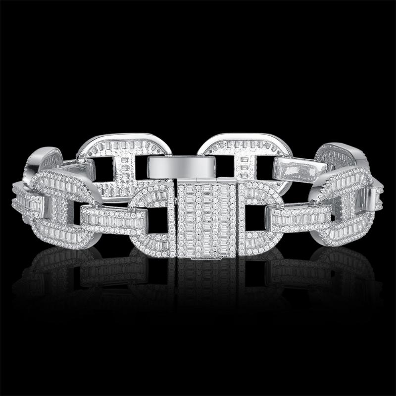 Pendant Necklaces Unique100% Zircon CZ Hip Hop Miami Cuban Link Chain 15mm Pig Nose Bracelet Men Necklace Drop Black Jewelry Fashion Bling, Silver