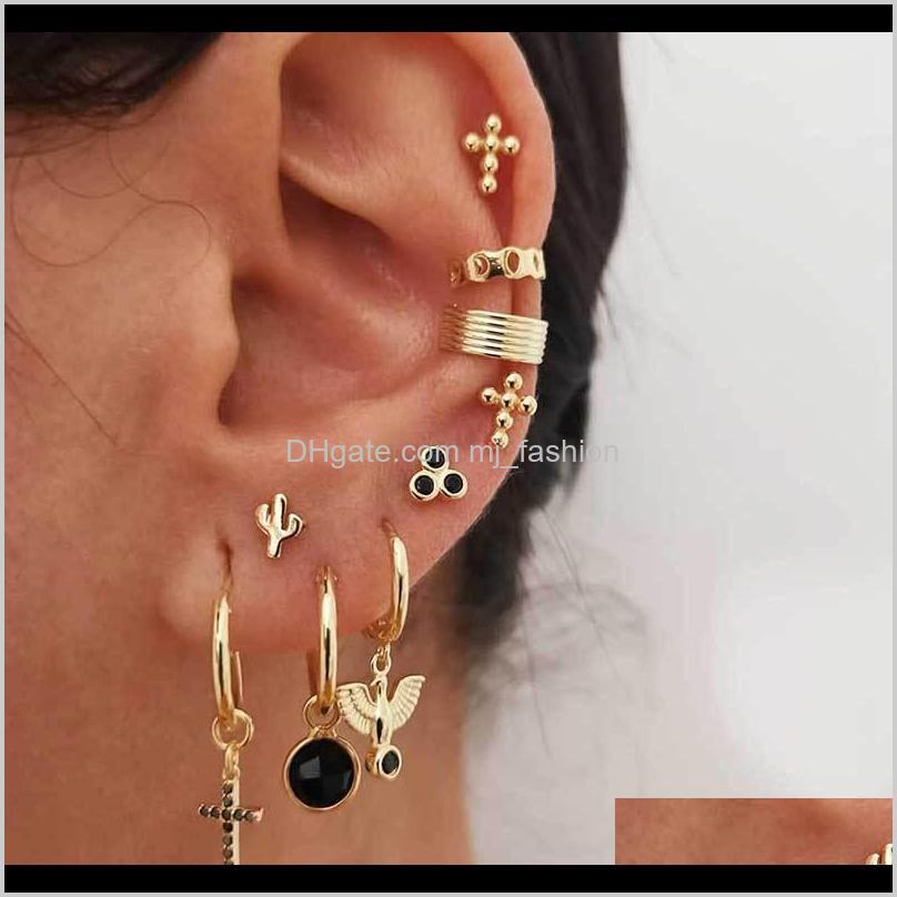 Stud Drop Delivery 2021 Women Bee Butterfly Earring Jewelry Pattern Fashion Dangle Eardrop Snake Cross Studs Ear Cuff Clip Earrings Suit Onmd