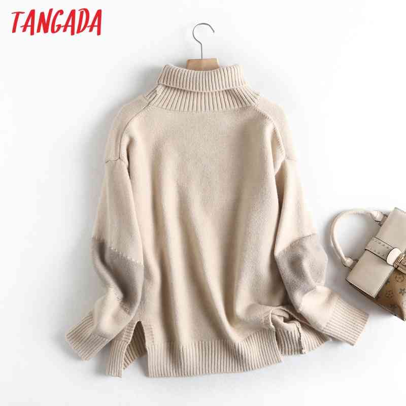 Women Office Lady Turtleneck Knitted Sweater Jumper Female Elegant Oversize Pullovers Chic Tops BC14 210416