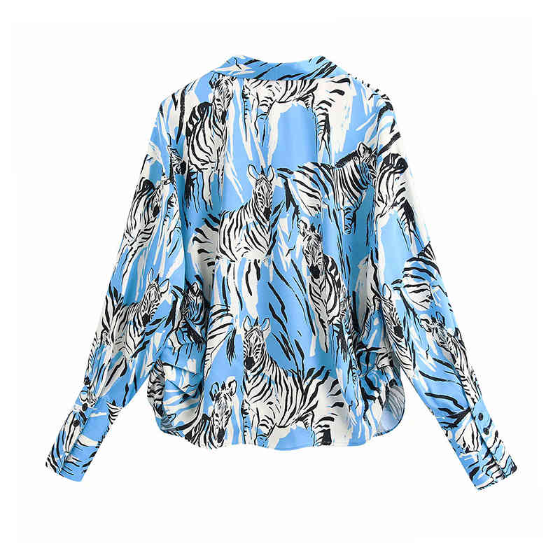 Zebra Print Blouse Women Bow Batwing Long Sleeve Loose Shirt Female Turn Down Collar Casual Ladies Tops Blusas Mujer 210515