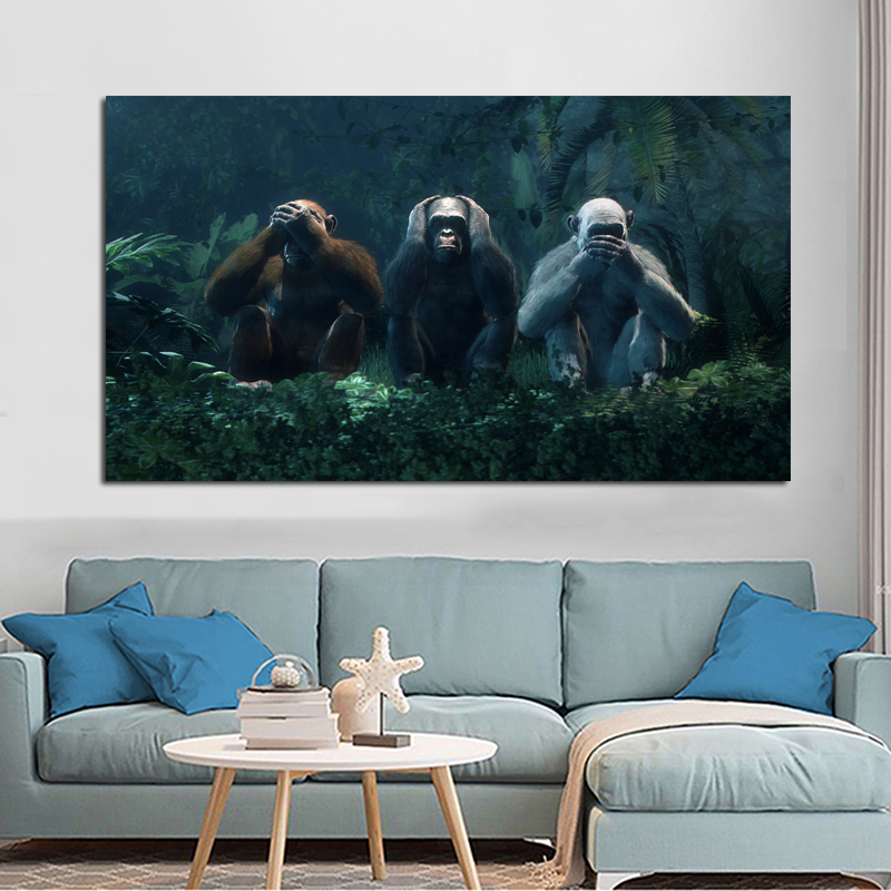 3 Monkeys Canvas Painting No Speak No Say No See Wall Art Pictures For Living Room Animal Posters And Prints Decorative Cuadros