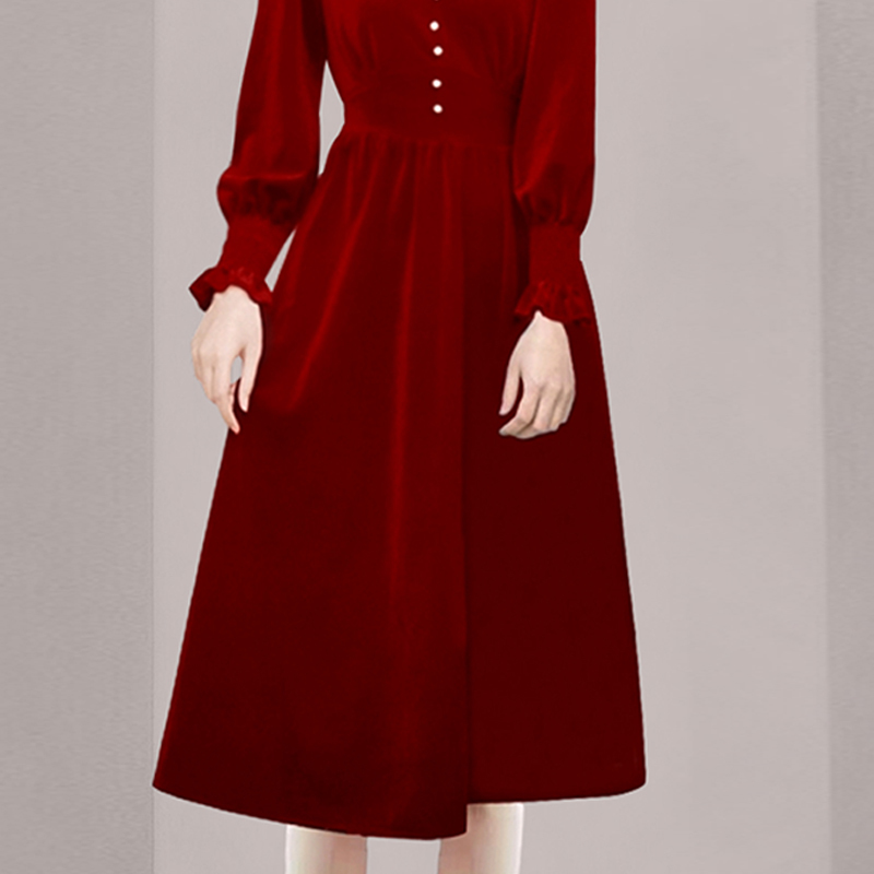 Autumn Winter Velvet Dresses For Women Vintage V Neck High Waist Knee-Length Female Vestido Da Festa 210520