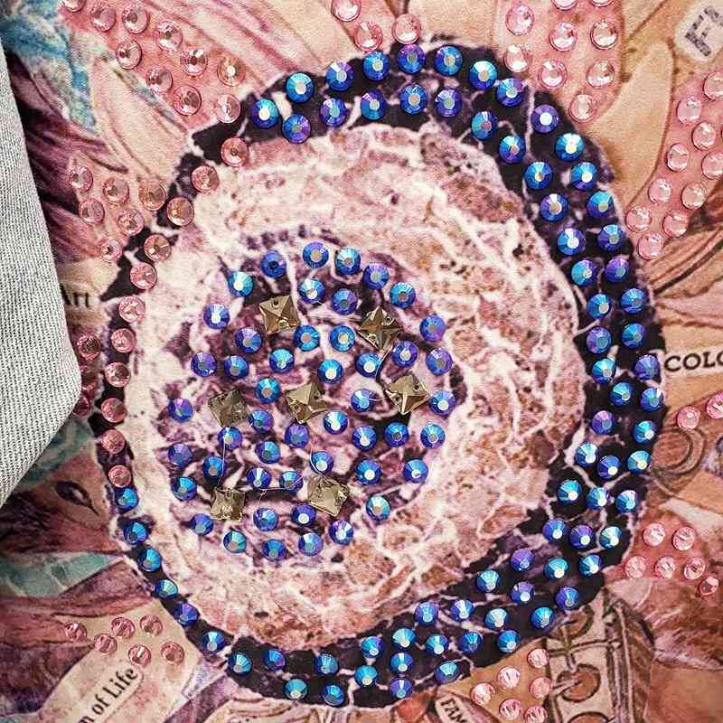 Streetwear Style Print Women's Denim Jacket Coat Diamonds Hole BF Jeans Outwear Female Spring Autumn Casual Loose Cowboy Outwear 210722