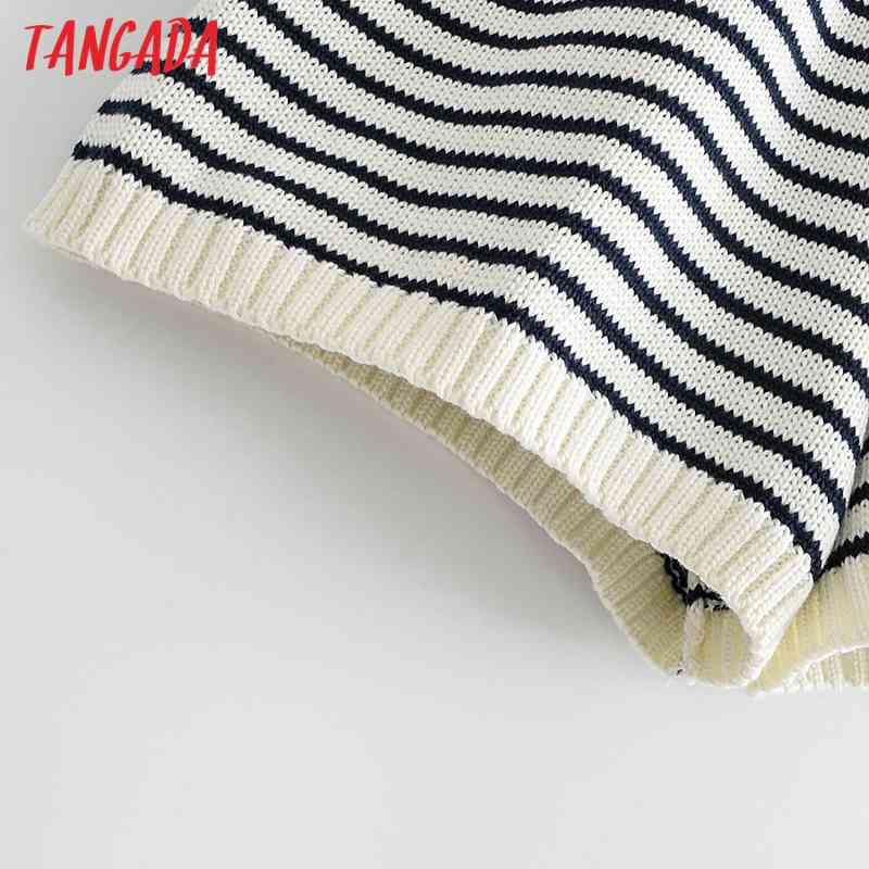 Women Elegant Striped Knit Strethy Waist Female Retro Basic Casual Shorts Pantalones AI42 210416