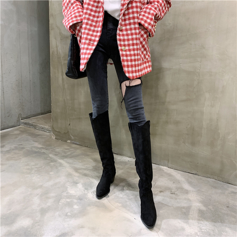 Washed Gray Single Leg Cut Slimming Burr Feet Jeans for Women Korean Style Pants High Waist 10414 210518