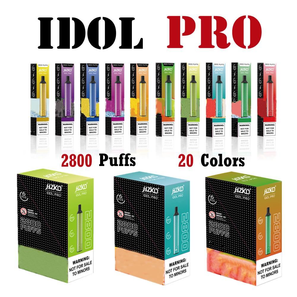 HZKO IDOL Pro Disposable Vape E Cigarettes 2800 Puffs 1500 Battery Pre-charged 9ML 20 Colors Device 5% Puff Bar 100% Original от DHgate WW
