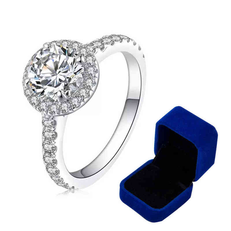 100% GRA Engagement Rings Womens Real Sterling Silver 2 Ct Round Brilliant Diamond Halo Wedding Fine Jewelry 220207