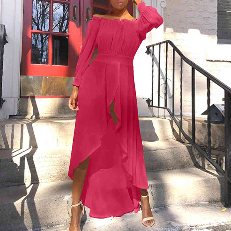Elegant Summer Beach Off Shoulder Maxi Dress Women Sexy Loose Holiday Boho Long Dresses Solid Asymmetrical Sundress Vestidos 210521