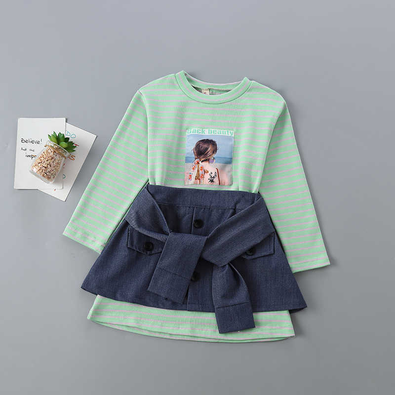 2-7 years high quality girls clothing set autumn fashion casual stripe Dress + skirt kid children 210615, Green
2-7 years high quality girls clothing set autumn fashion casual stripe Dress + skirt kid children 210615, Green