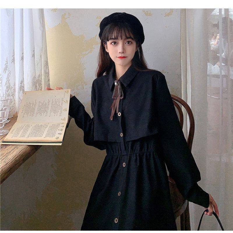 Elegant Dress Women Autumn Bow Lace Up Midi Long Female Casual Korean Fall Robe Clothing Vestidos 210519