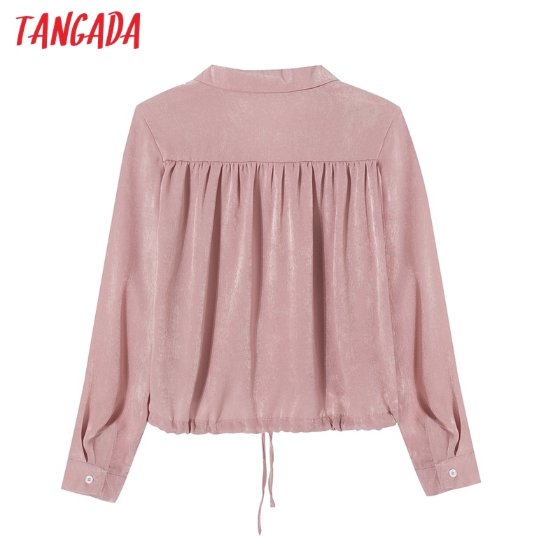 Women Pink Crop Long Sleeve Chic Female Casual Loose Shirt QJ124 210416