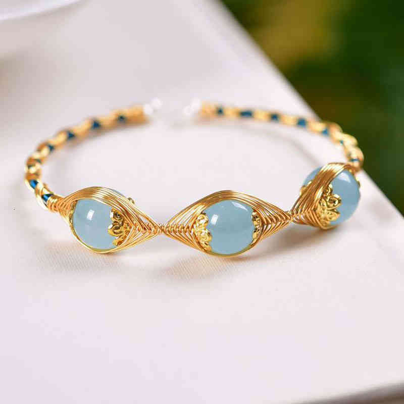 201original Design Aquamarine Beaded Bracelet for Women Bracelets Bangles Charms Elegant Gifts Wrist Jewelry