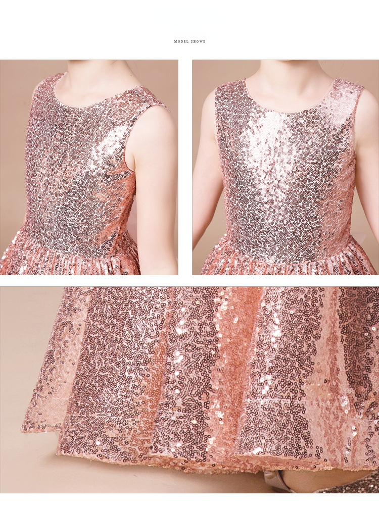 New Arrival Sparkly Sequined Ball Gown Flower Girl Dresses Cute Pink Sequined Long Birthday Party Gown Cheap Girl Foiormal Pageant Dresses