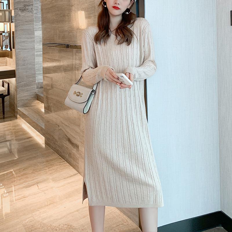 Casual Dresses Autumn V-neck Pullover Mid-length Sweater Loose Long-sleeved Knitted Dress, Black;gray
Casual Dresses Autumn V-neck Pullover Mid-length Sweater Loose Long-sleeved Knitted Dress, Black;gray