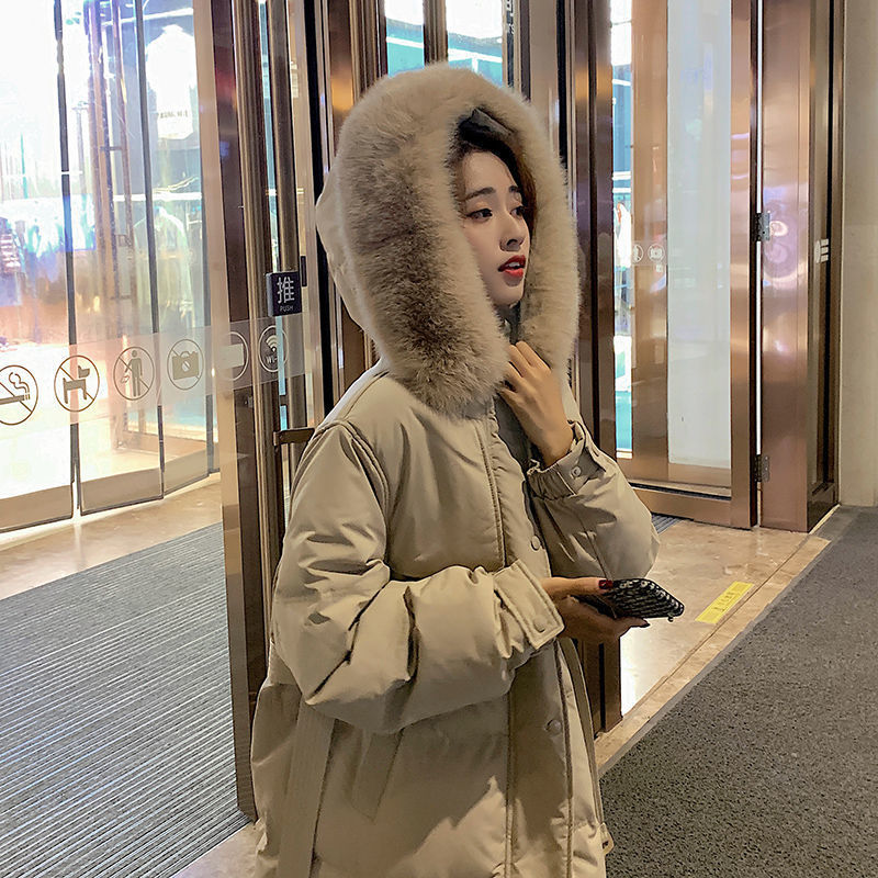Wonder Thick Coat Winter Korean Fur Collar White Duck Down Hooded Warm Jacket Outwears 210510