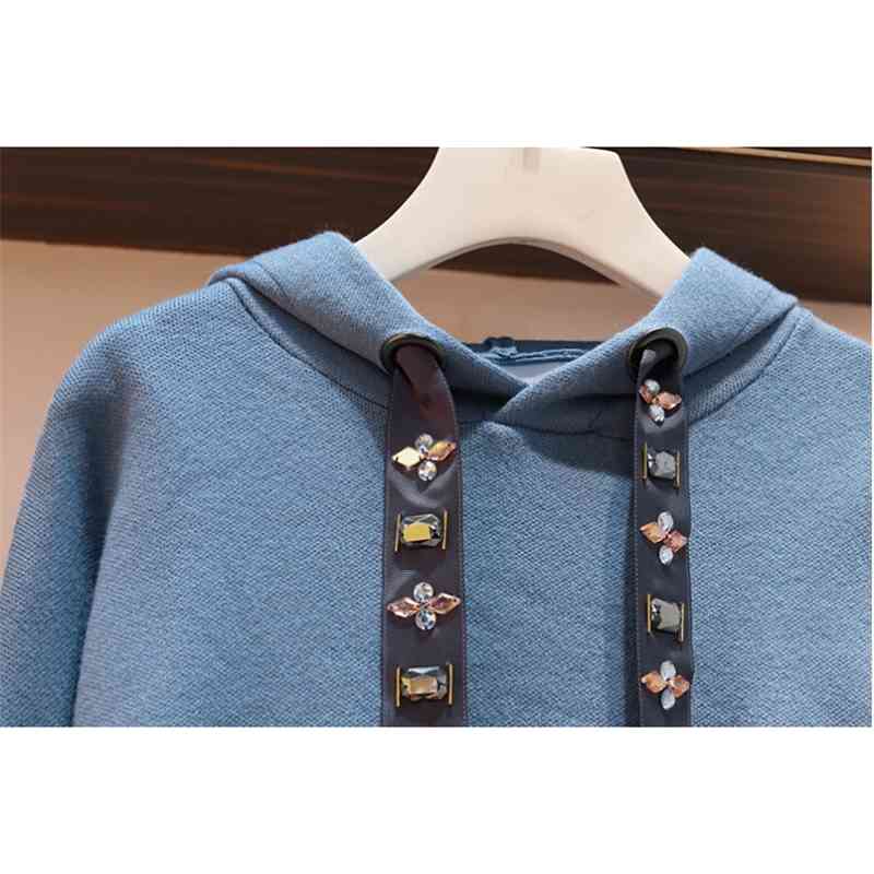 Autumn And Winter 2 Piece Set Women's Long Sleeve diamond Hoodies Tops and Knitted Pant Suits Tracksuit Sets Casual Female 210520