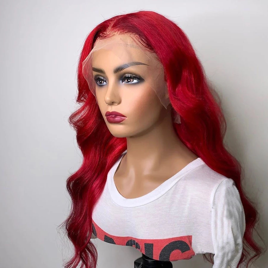 2021 free part body wave red brazilian lace front Wigs synthetic Wig heat resistant Preplucked With Baby Hair