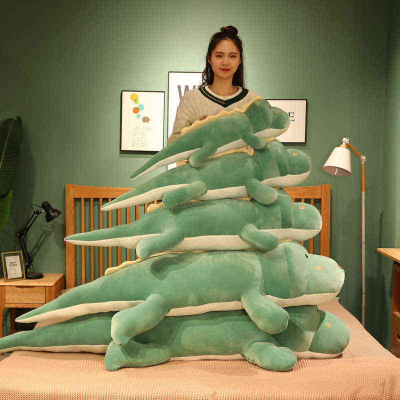 80-120CM Giant Cute Crocodile Plush Toy Stuffed Fluffy Cartoon Animal Doll Girlfriend Sleeping Pillow Baby Kids Birthday Gift AA220314