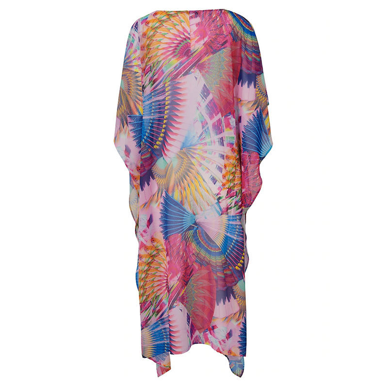 Sheer Bikini Cover-ups Bohemian Printed Loose Summer Beach Dress Chiffon Tunic Women Wear Swim Suit Cover Up Q1061 210420