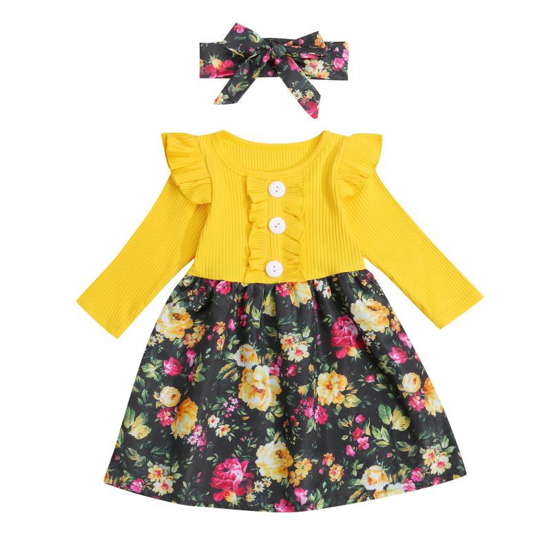 Girl's Dresses Kids Baby Dress Long Sleeve Flower Print Ruffle Decoration High Waist Patchwork Knitted Cotton Casual Headband 6M-5Y, Black
Girl's Dresses Kids Baby Dress Long Sleeve Flower Print Ruffle Decoration High Waist Patchwork Knitted Cotton Casual Headband 6M-5Y, Black