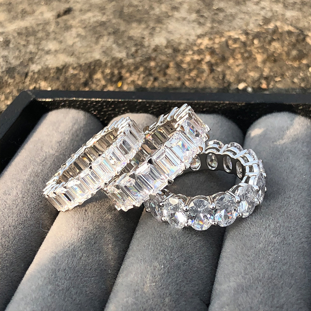 Eternity Oval cut Moissanite Diamond Ring 100% Original 925 sterling silver Engagement Wedding band Rings for Women Men Jewelry