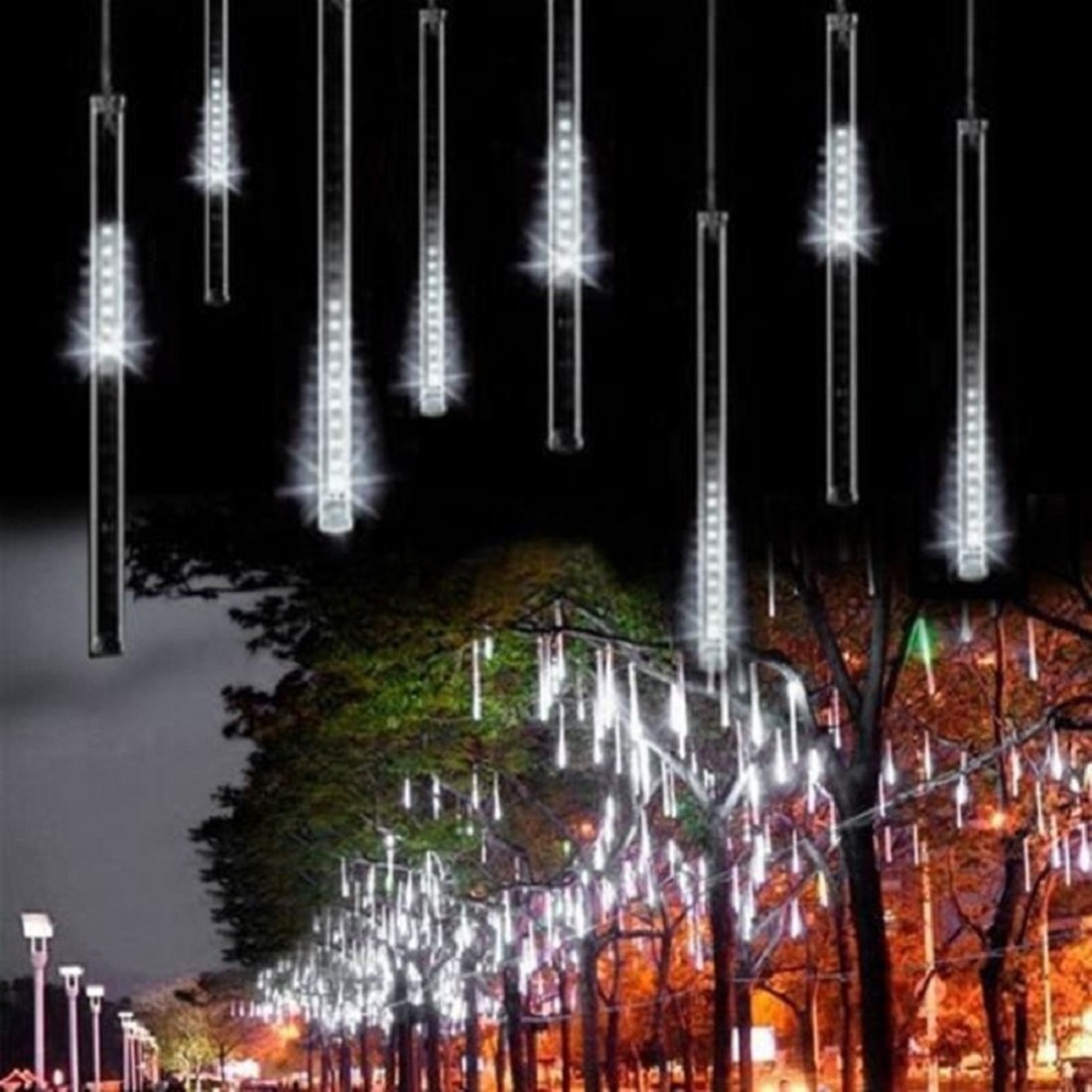 2021 LED Meteor Shower Rain Lights,Drop Icicle Snow Falling Raindrop 30cm 8 Tubes Waterproof Cascading lights for Wedding Xmas Home Decor