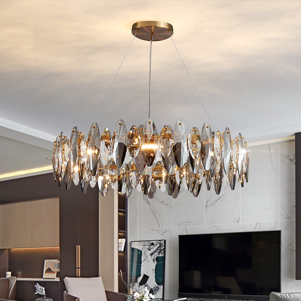 modern crystal chandelier for living room round/wave design hanging cristal lustre gold island dining room light fixture