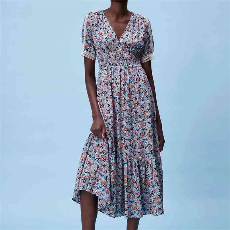 women print long dress summer v neck floral Slim A-line pleated Elegant female 210524, Mixed color
women print long dress summer v neck floral Slim A-line pleated Elegant female 210524, Mixed color