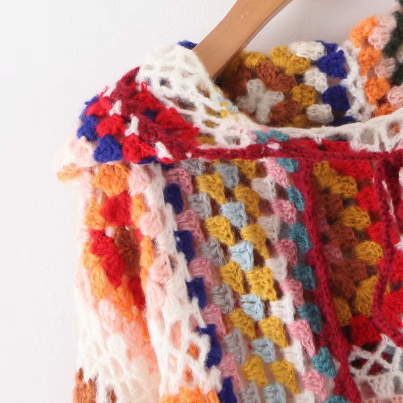 Autumn New Handmade Crochet Hooded Full Print National Style Jacquard Long Women Sweaters Cardigan 210421