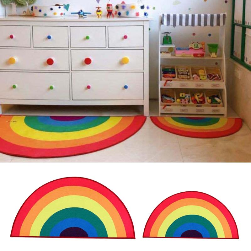 Carpets Half Round Anti-slip Carpet Rainbow Children Bedroom Rug Living Room Mat For Bedroom, Room, Door