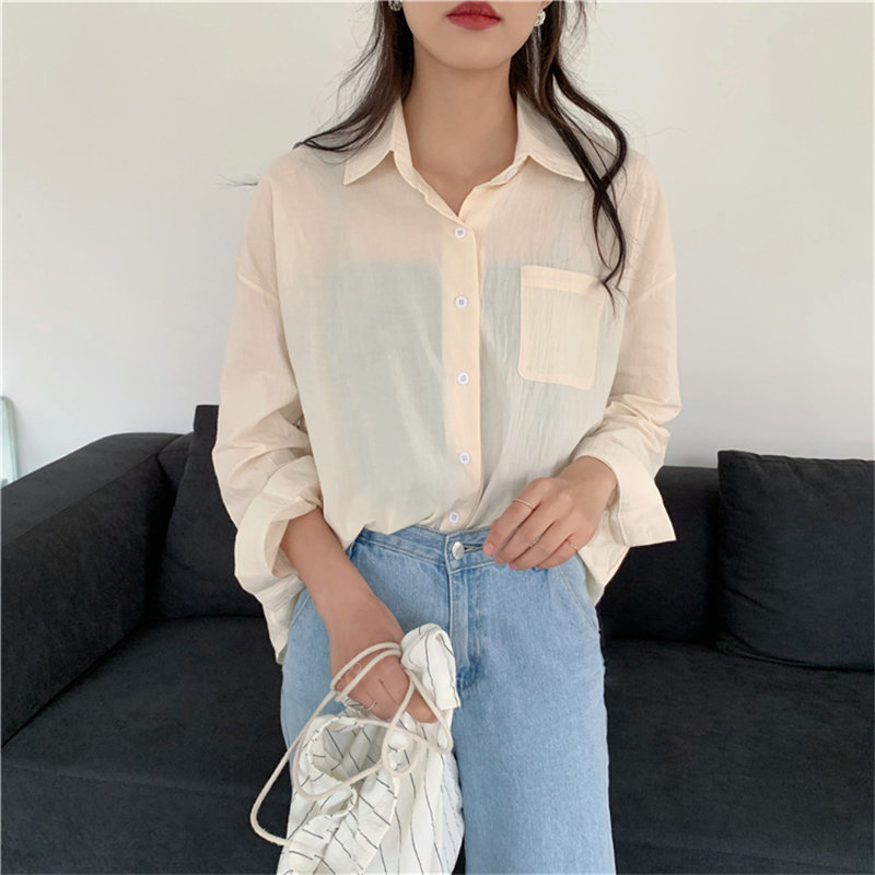 Stylish Sunscreen High Quality Pockets OL Brief Women Casual All Match Long Sleeve Leisure Solid Loose Shirts 210421