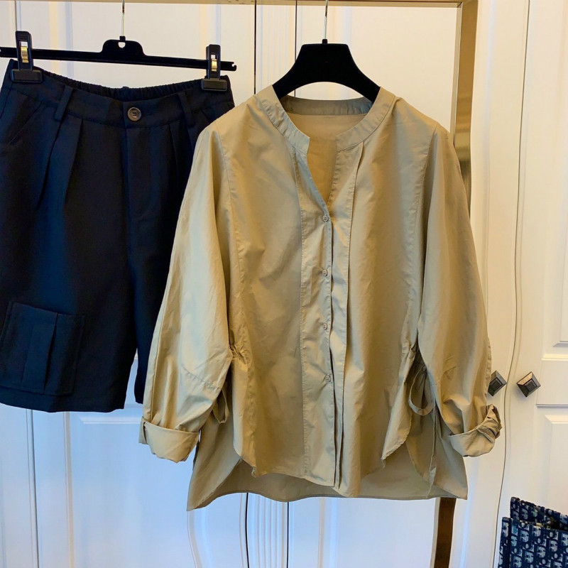 Nomikuma Women Blouses Causal Side Lace Up Split Top Shirts Spring New Long Sleeve O-neck Blusas Feminimos 6E022 210427