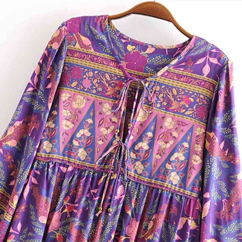 beauty Fashion Boho Floral Print Maxi Dress Women Beach Chic Long Sleeve Dresses Female Summer Loose Holiday Wear 210514