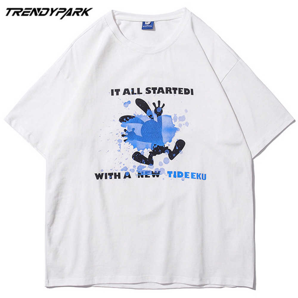 Men's T-shirt Summer Short Sleeve Cartoon Rabbit Print Hip Hop Oversized Cotton Casual Harajuku Streetwear Top Tshirts Clothing 210601