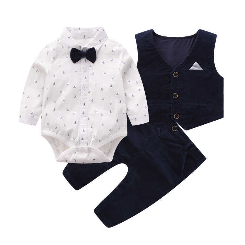 3Pcs Infant Gentleman Outfits Baby Boys Clothes Set born Birthday Baptism Clothing Suit Toddler White Shirt +Vest + Pants 210615