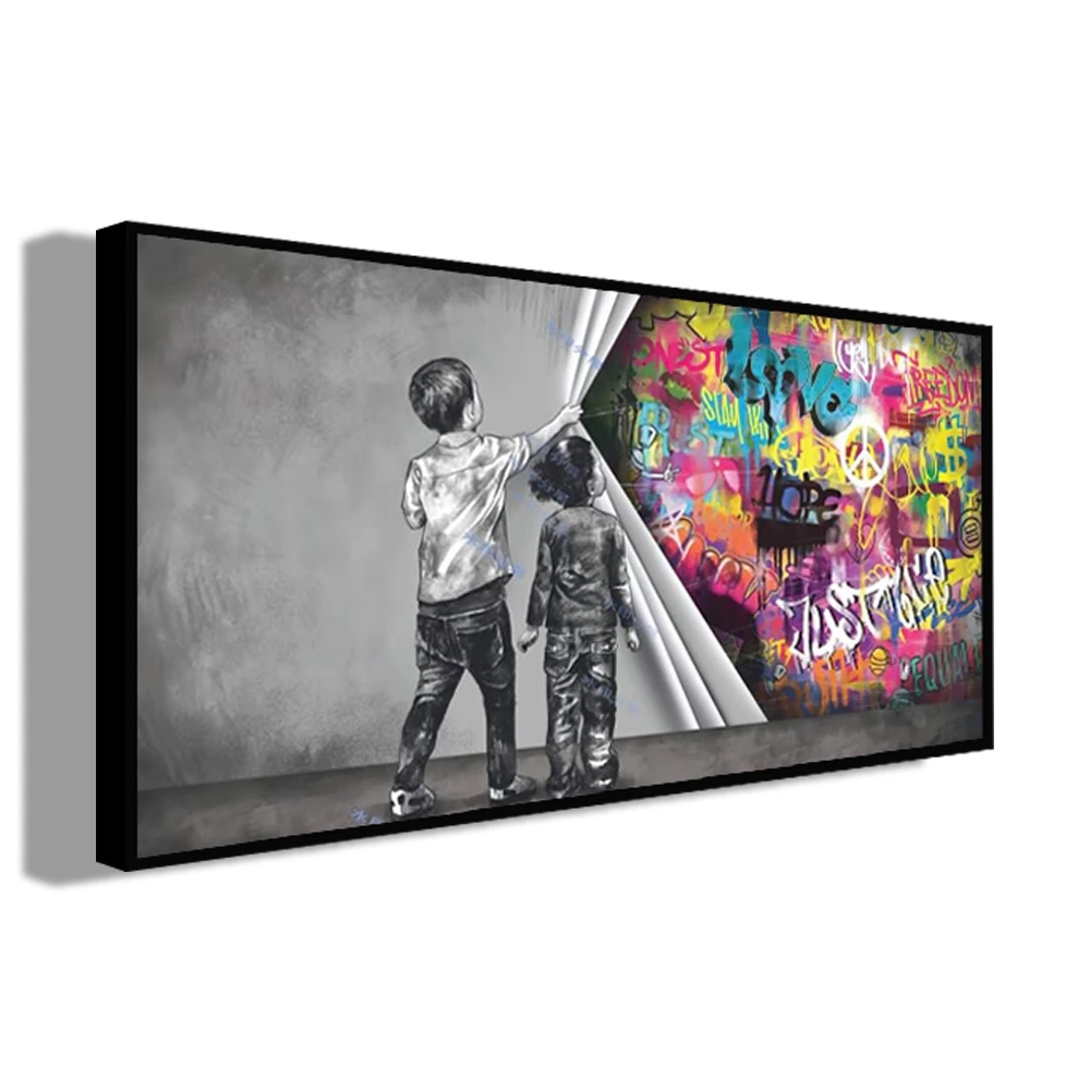 Decorative Painting Wall Art Picture and Living Room Canvas Painting for Modern Home Decoration Children Graffiti Fist Handcuffs