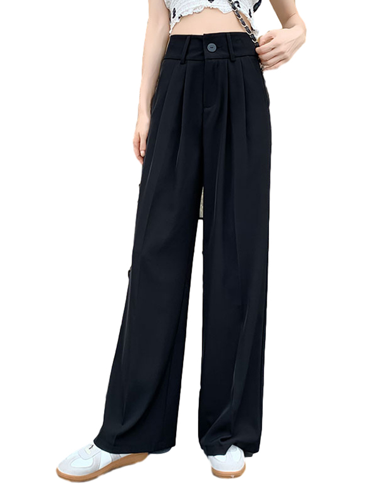 Spring Korean style high waist drape mopping wide leg long pants all-match loose straight casual women 210429