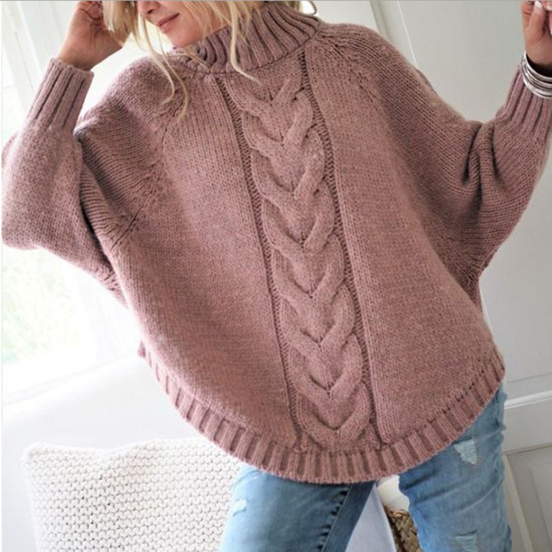 Knitted Jumper Loose Bat Sleeve Plus Size Women Solid Twist Pullover Winter Europe And America Sweater 11848 210415