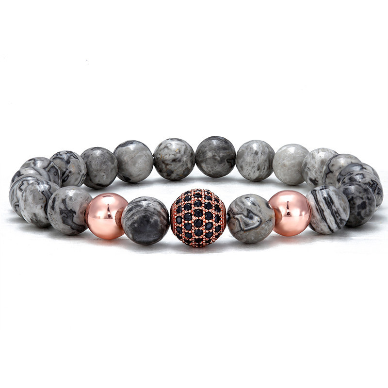 Natural Agate Stone Strands Copper Ball Charm Bracelets Jewelry for Gift