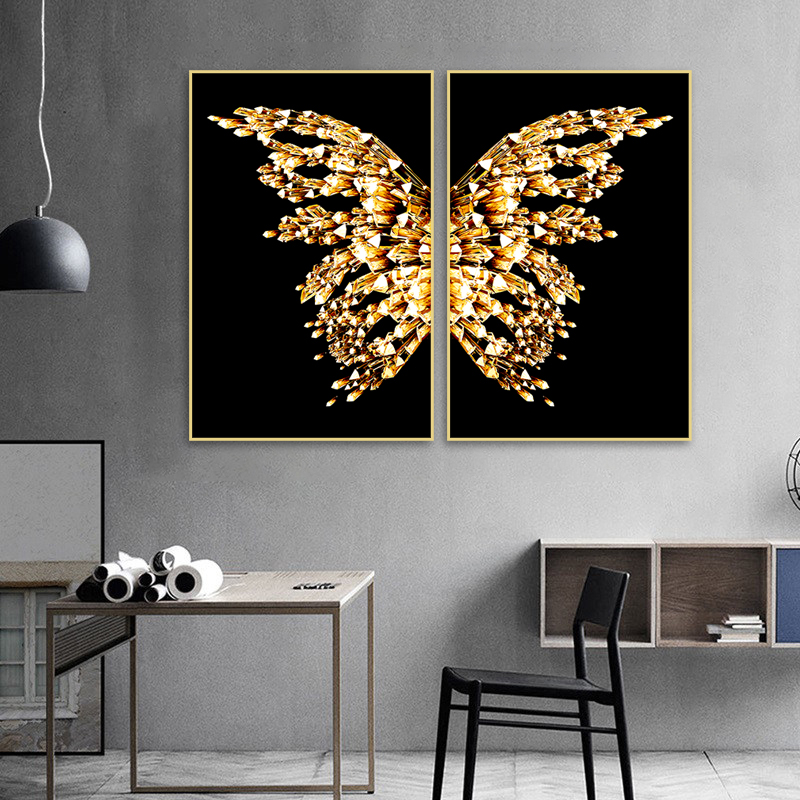 Black and Gold Butterfly Wings Abstract Canvas Painting Modern Art Wall Poster Prints Minimalist Pictures For Living Room Decor